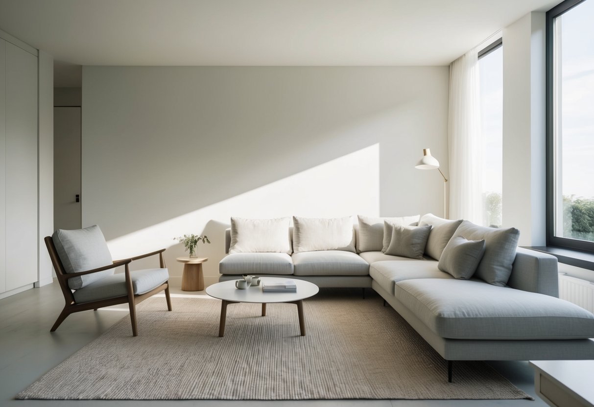A tidy, minimalist workspace with neatly organized shelves displaying the top 5 decluttering books. A serene atmosphere with natural light streaming in through the window