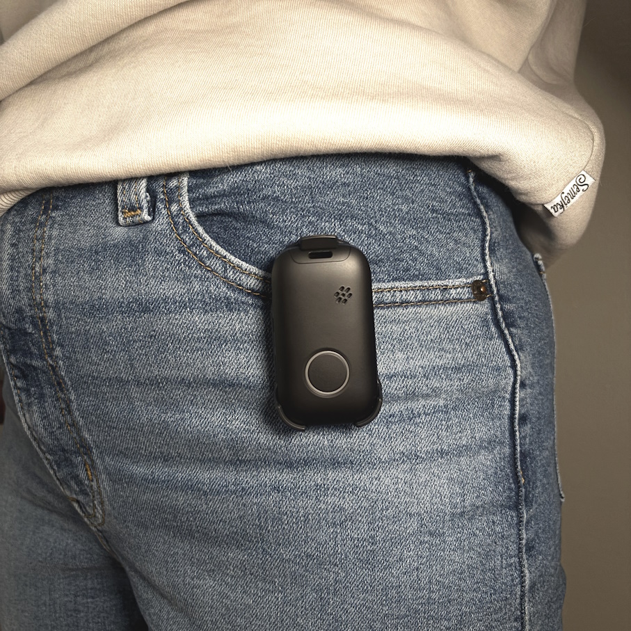 Life Assure Premium Mobile Plus medical alert device secured with its belt clip